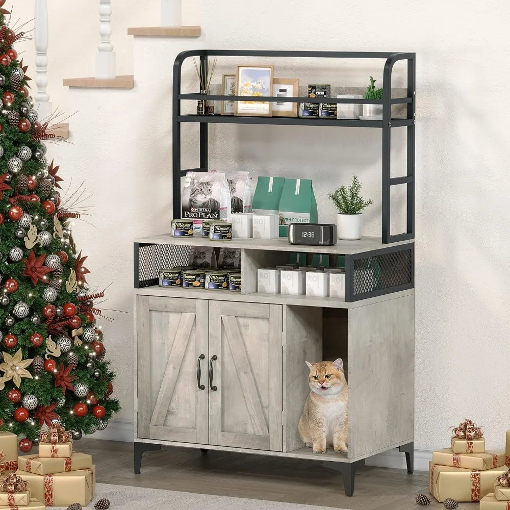 Cat Litter Box Enclosure with Shelf Storage